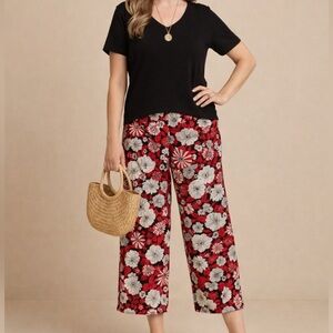 Josephine Chaus Floral Wide Leg Pants - 100% Silk Pull Up Comfy Colorful size XL